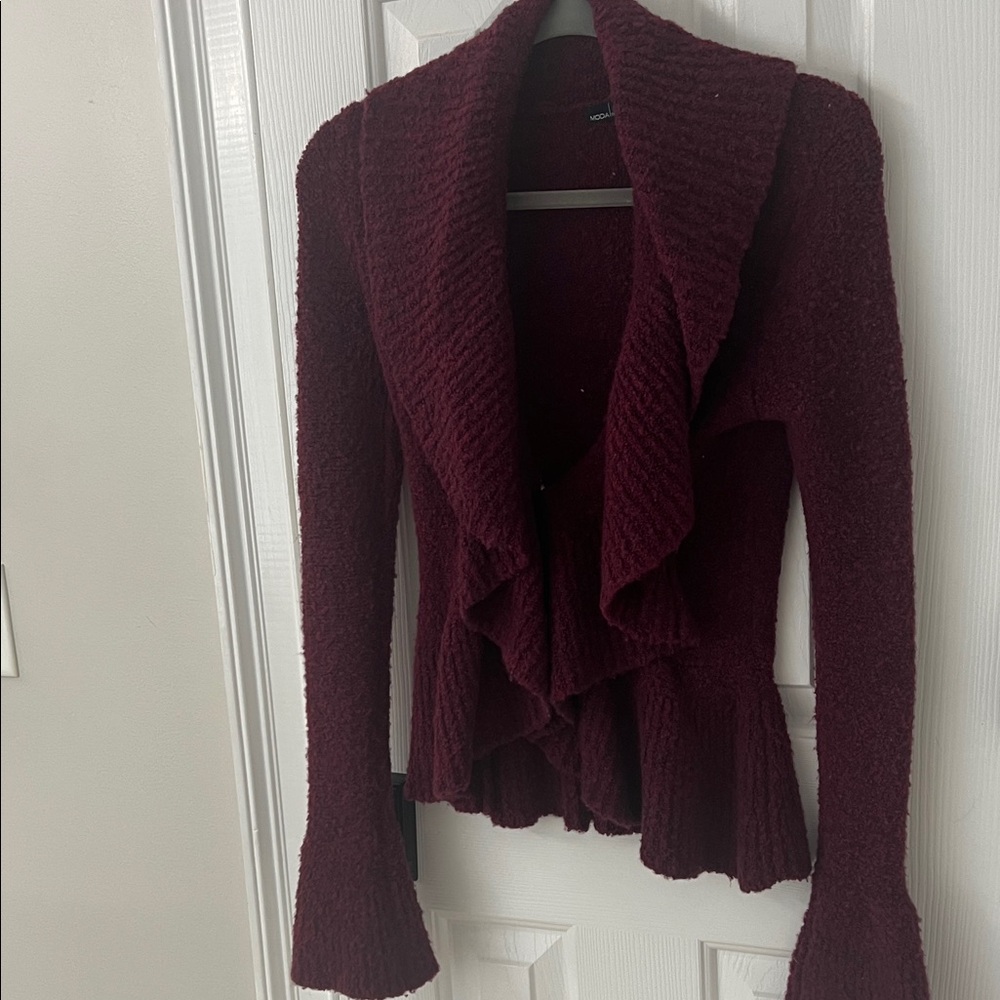 Moda International Deep Red Ruffled Cardigan - Picture 2 of 8